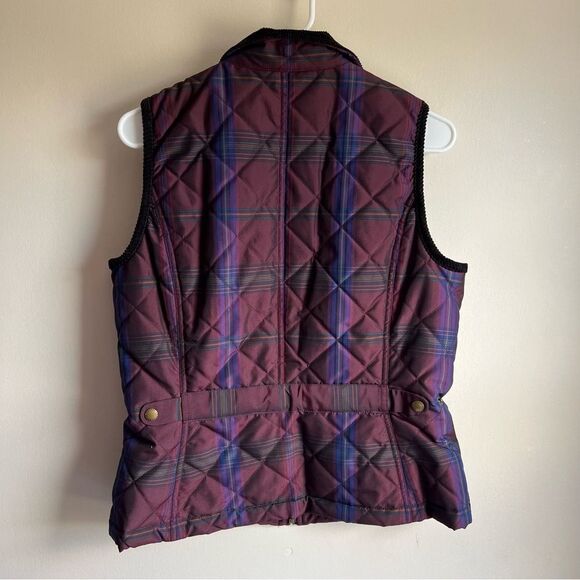 Lauren Ralph Lauren Burgundy Plaid Corduroy Trim Zipper Vest Barn Chore - Picture 4 of 5
